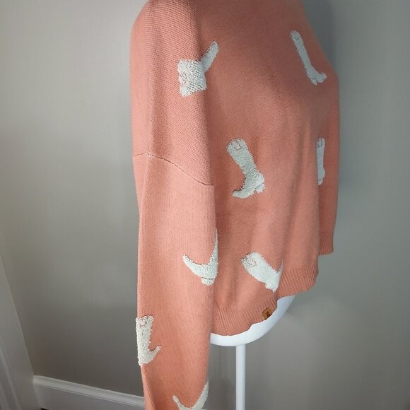 SIMPLY SOUTHERN SALMON COLOR CROPPED SWEATER WITH COWBOY BOOTS WOMENS XXL NWOT - Picture 7 of 7